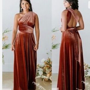 Revelry XS Micah convertible velvet terracotta dress